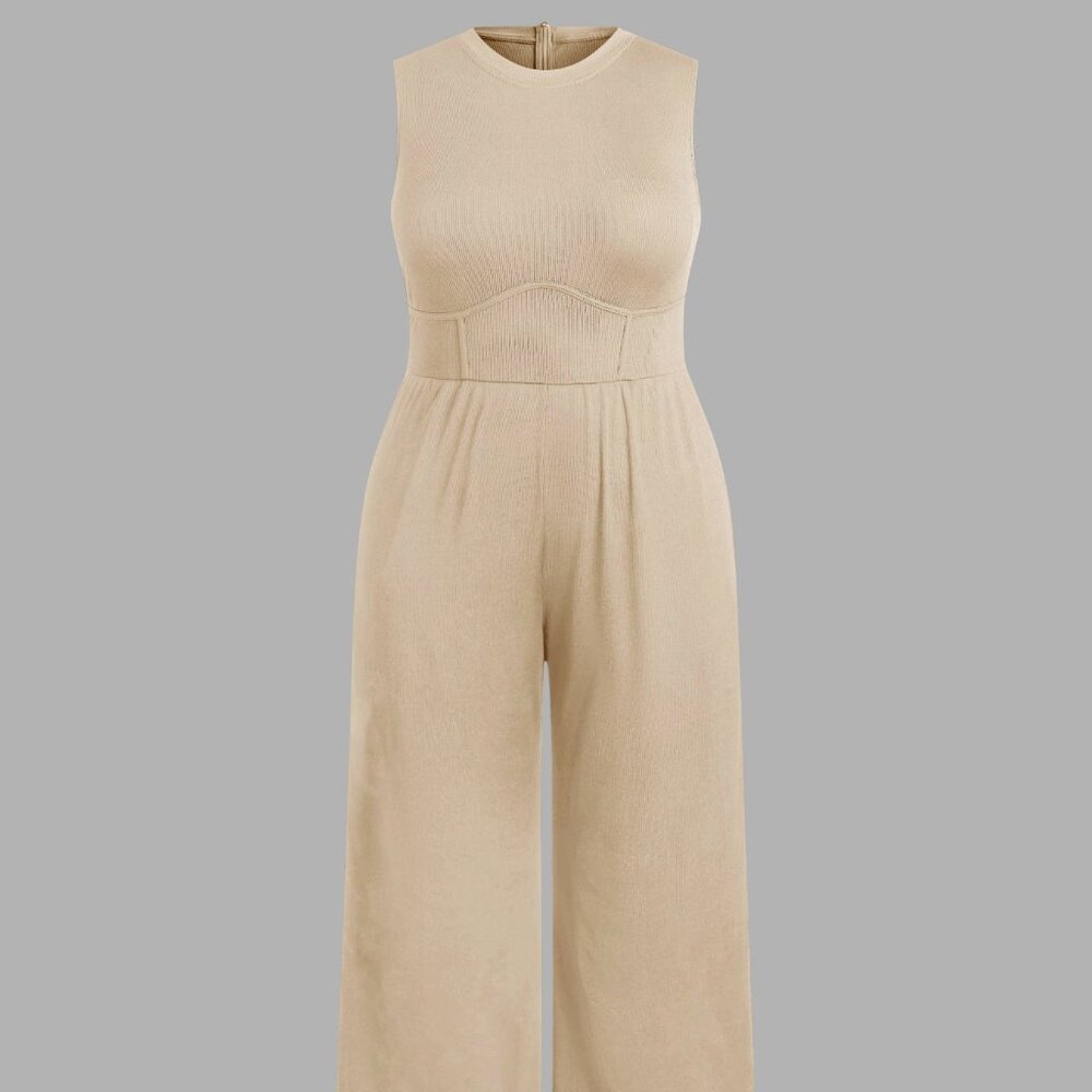 Solid Sleeveless Wide Leg Jumpsuit